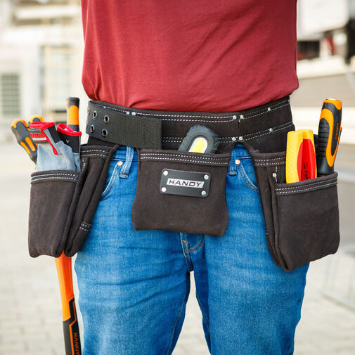 10260B • Professzionális bőr szerszámtartó öv - 7 zseb, 1 kalapácstartó, 4 ceruzatartó