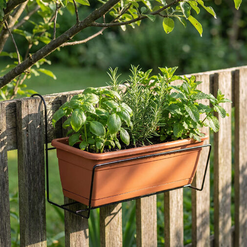 11500C • Virágosláda tartó - fém, fekete - korlátra - 40 x 22 cm