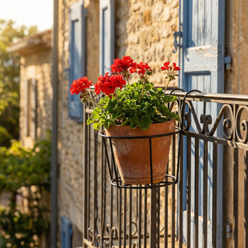 11564B • Erkélykorlátra akasztható fém kosár - virágcserepek rögzítéséhez - 18 cm - fekete