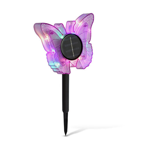 11749A • Leszúrható szolár pillangó - lila - 13 x 6,5 x 35 cm - melegfehér + színes LED