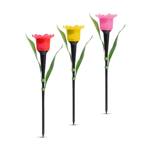 11750 • LED-es szolár tulipánlámpa - sárga / piros / rózsaszín - 31 cm - 12 db / kínáló