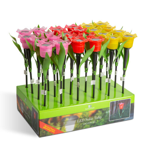 11750 • LED-es szolár tulipánlámpa - sárga / piros / rózsaszín - 31 cm - 12 db / kínáló