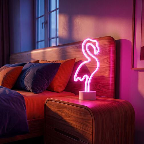 43996A • Neon LED lámpa - rózsaszín flamingó - 3 x AA + USB - 12 x 8,5 x 29,5 cm