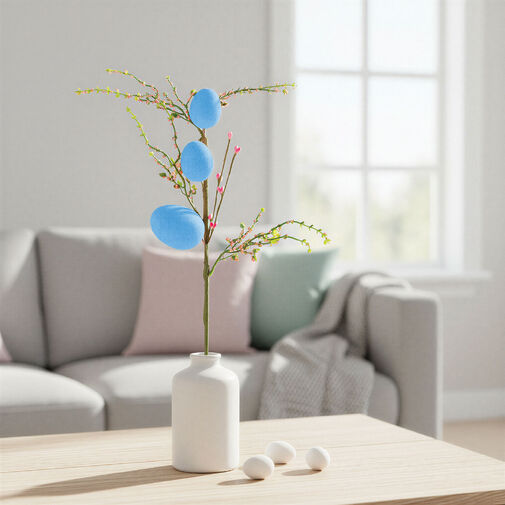 57965D • Húsvéti tojásfa ág - csillámos - kék - 40 x 16 cm