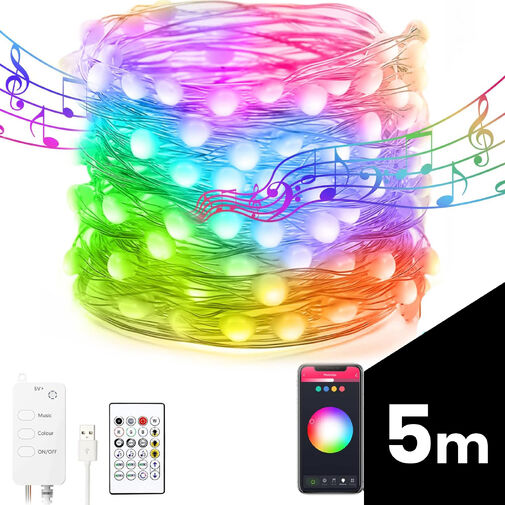 58382A • Smart fényfüzér - USB - 33 RGB LED - 5 m - Bluetooth
