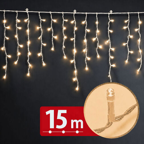 59770W • Fényfüzér függöny - 15 m - melegfehér - 600 LED - 100-240V - 6W - átlátszó kábel