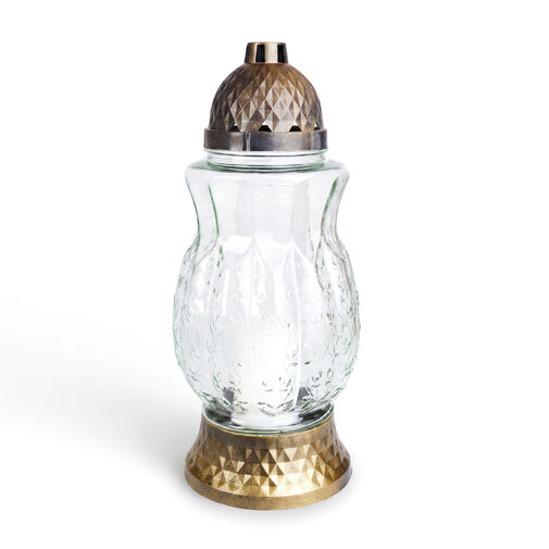 TW1030 • Üveg mécses bronz műanyag kupakkal és talppal - 37 x 16 cm